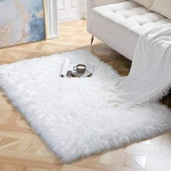 VERSAILLESFR Tapis Faux En Peau De Mouton,1, 75 X 120cm Versailles Imitation Toison Moquette Fluffy Soft Longhair Décoratif Coussin De Chaise Canapé Natte (Blanc) -Tapis et paillasson Soldes 47881667 3