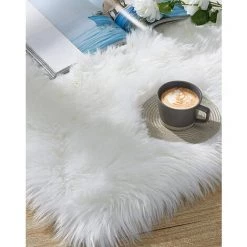 VERSAILLESFR Tapis Faux En Peau De Mouton,1, 75 X 120cm Versailles Imitation Toison Moquette Fluffy Soft Longhair Décoratif Coussin De Chaise Canapé Natte (Blanc) -Tapis et paillasson Soldes 47881667 5