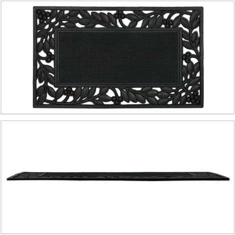 Relaxdays Paillasson Motif Feuilles, LxP : 75 X 45 Cm, Antidérapant, Résistant, Tapis Extérieur Intérieur, Noir 2 Relaxdays Paillasson Motif Feuilles, LxP : 75 X 45 Cm, Antidérapant, Résistant, Tapis Extérieur Intérieur, Noir – Image 2