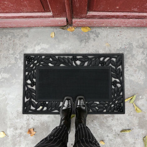 Relaxdays Paillasson Motif Feuilles, LxP : 75 X 45 Cm, Antidérapant, Résistant, Tapis Extérieur Intérieur, Noir 3 Relaxdays Paillasson Motif Feuilles, LxP : 75 X 45 Cm, Antidérapant, Résistant, Tapis Extérieur Intérieur, Noir – Image 3