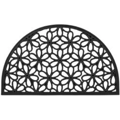 Relaxdays Paillasson Caoutchouc, 45x75 Cm, Antidérapant, Résistant, Caillebotis Extérieur, Tapis D’entrée, Fleurs, Noir