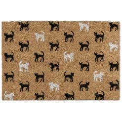 Relaxdays Paillasson Coco, Motif Chats, Tapis D’entrée Pratique, 40 X 60 Cm, Revêtement Antidérapant En PVC, Nature