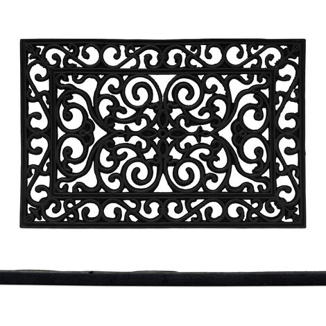 Relaxdays Paillasson Caoutchouc, 60 X 40 Cm, Antidérapant, Résistant, Extérieur, Tapis D’entrée, Ornement, Noir 2 Relaxdays Paillasson Caoutchouc, 60 X 40 Cm, Antidérapant, Résistant, Extérieur, Tapis D’entrée, Ornement, Noir – Image 2