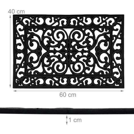 Relaxdays Paillasson Caoutchouc, 60 X 40 Cm, Antidérapant, Résistant, Extérieur, Tapis D’entrée, Ornement, Noir 5 Relaxdays Paillasson Caoutchouc, 60 X 40 Cm, Antidérapant, Résistant, Extérieur, Tapis D’entrée, Ornement, Noir – Image 5