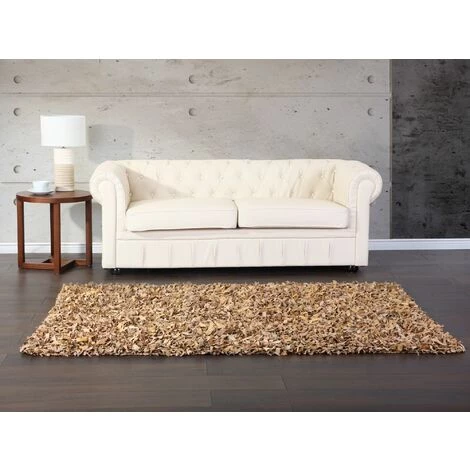 BELIANI Tapis En Cuir Véritable Beige 200x140cm - Beige 2 BELIANI Tapis En Cuir Véritable Beige 200x140cm - Beige – Image 2