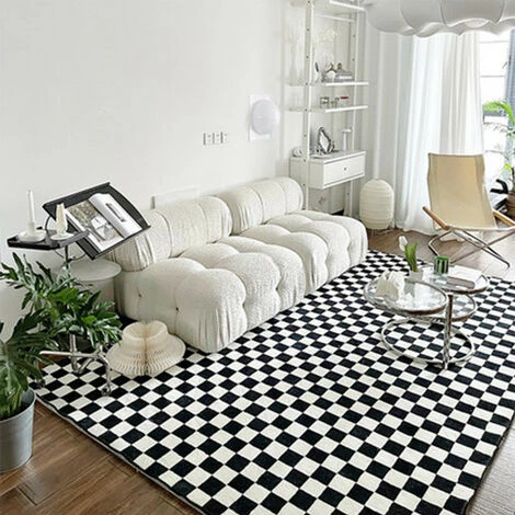 KARTOKNER Tapis Personnalité Créative Tapis En Damier Salon Chambre Simple Tapis Quadrillé Noir Et Blanc Coussin De Canapé Carré Frais Tapis Décoratifs Pour La Maison (Noir) 3 KARTOKNER Tapis Personnalité Créative Tapis En Damier Salon Chambre Simple Tapis Quadrillé Noir Et Blanc Coussin De Canapé Carré Frais Tapis Décoratifs Pour La Maison (Noir) – Image 3