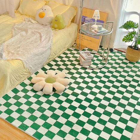 KARTOKNER Tapis Personnalité Créative Tapis En Damier Salon Chambre Simple Tapis Quadrillé Vert Et Blanc Coussin De Canapé Carré Frais Tapis Décoratifs Pour La Maison (Vert) 2 KARTOKNER Tapis Personnalité Créative Tapis En Damier Salon Chambre Simple Tapis Quadrillé Vert Et Blanc Coussin De Canapé Carré Frais Tapis Décoratifs Pour La Maison (Vert) – Image 2