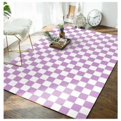 KARTOKNER Tapis Personnalité Créative Tapis En Damier Salon Chambre Simple Tapis Quadrillé Violet Et Blanc Coussin De Canapé Carré Frais Tapis Décoratifs Pour La Maison (Violet) 6 KARTOKNER Tapis Personnalité Créative Tapis En Damier Salon Chambre Simple Tapis Quadrillé Violet Et Blanc Coussin De Canapé Carré Frais Tapis Décoratifs Pour La Maison (Violet) -Tapis et paillasson Soldes 49992535 3