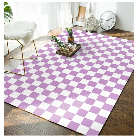 KARTOKNER Tapis Personnalité Créative Tapis En Damier Salon Chambre Simple Tapis Quadrillé Violet Et Blanc Coussin De Canapé Carré Frais Tapis Décoratifs Pour La Maison (Violet) 3 KARTOKNER Tapis Personnalité Créative Tapis En Damier Salon Chambre Simple Tapis Quadrillé Violet Et Blanc Coussin De Canapé Carré Frais Tapis Décoratifs Pour La Maison (Violet) – Image 3