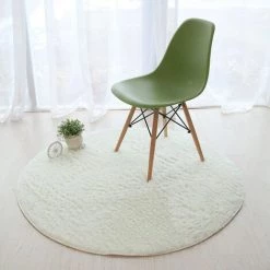 KARTOKNER Tapis Rond En Laine De Soie De Couleur Unie, Tapis De Sol En Peluche Fraîche Pour Chambre à Coucher, Couverture De Chevet Et Tapis De Salon (Blanche)