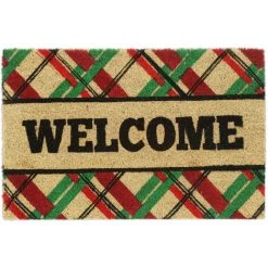 Relaxdays Paillasson Coco, 60x40, Motif à Carreaux, Inscription Welcome, Caoutchouté, Intérieur, Extérieur, Multicolore