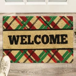 Relaxdays Paillasson Coco, 60x40, Motif à Carreaux, Inscription Welcome, Caoutchouté, Intérieur, Extérieur, Multicolore -Tapis et paillasson Soldes 50211901 3