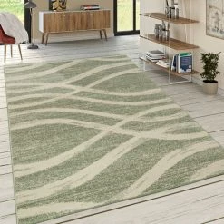 Paco Home Tapis De Créateur Poils Ras Vagues Motif Tons Pastel Moderne Vert Crème 60x100 Cm