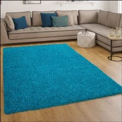 Paco Home Tapis Poils Hauts Et Longs Shaggy Sky Uni En Turquoise 40x60 Cm
