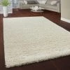 Paco Home Tapis Shaggy Poils Hauts Confortable Doux Poils Longs Moderne Uni Coloris Crème 80x150 Cm