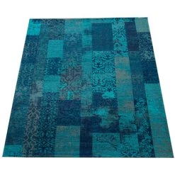 Paco Home Tapis Poils Ras Patchwork Salon Moderne Aspect Vintage Floral Bleu Turquoise 80x250 Cm -Tapis et paillasson Soldes 50623057 4