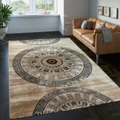 Paco Home Tapis Classique à Motifs Ornements Circulaires Chiné Moucheté Marron LIQUIDATION 80x150 Cm