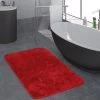 Paco Home Tapis Salle De Bain Moderne Poils Longs Uni Tapis De Bain Antidérapant Rouge 60x100 Cm