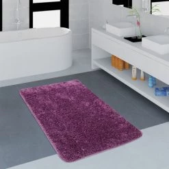 Paco Home Tapis Salle De Bain Moderne Uni Microfibres Moelleux Confortable Lilas 60x100 Cm