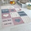 Paco Home Tapis Chambre Enfant Filles Lavable Curs Étoiles Lune Inscription Rose Gris 80x150 Cm