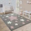 Paco Home Tapis Chambre Enfant Tapis Enfant Grands Et Petits Étoiles Gris Rose 80x150 Cm