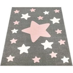 Paco Home Tapis Chambre Enfant Tapis Enfant Grands Et Petits Étoiles Gris Rose 80x150 Cm -Tapis et paillasson Soldes 50623208 5