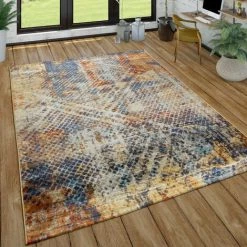 Paco Home Tapis Poils Ras Salon Aspect Usé Moderne Abstrait Design Industriel Coloré 60x100 Cm
