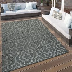 Paco Home Tapis Intérieur & Extérieur Terrasses Motif Ethnique Bordure Résistant Aux Intempéries Moderne Gris 60x100 Cm