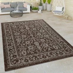 Paco Home Tapis Intérieur & Extérieur Tissage À Plat Moderne Bordure Design Orient Ornements Marron 60x100 Cm