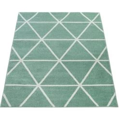 Paco Home Tapis De Salon À Poils Ras Moderne Design Géométrique Motif Losanges En Vert 60x100 Cm -Tapis et paillasson Soldes 50623369 5