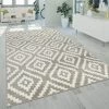 Paco Home Tapis À Poils Ras Salon Moderne 3D Géométrique Motif Losanges En Beige 70x140 Cm