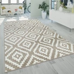 Paco Home Tapis À Poils Ras Salon Moderne 3D Géométrique Motif Losanges En Beige 70x140 Cm