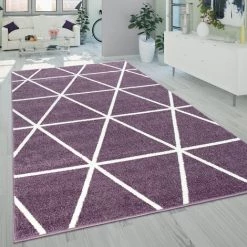 Paco Home Tapis De Salon À Poils Ras Moderne Design Géométrique Motif Losanges En Lilas 70x250 Cm
