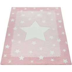 Paco Home Tapis Enfant Chambre Enfant 3D Adorable Bordure Étoiles Design En Pastel Rose 80x150 Cm -Tapis et paillasson Soldes 50623403 5