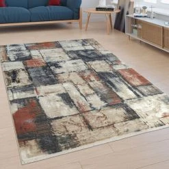 Paco Home Tapis Poils Ras Salon Design Abstrait Moderne Aspect Mosaïque Coloré 80x150 Cm