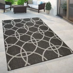Paco Home Tapis Noir Extérieur Balcon Terrasse Salon Couloir Cercle Design Robuste 60x100 Cm