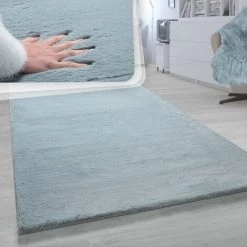 Paco Home Tapis Poils Longs Salon Fausse Fourrure Imitation Fourrure De Lapin Très Douce Turquoise 60x90 Cm