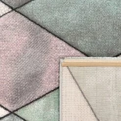 Paco Home Tapis De Salon Coloré Tons Pastel Motif Losanges Design 3D Poils Ras Robuste 60x110 Cm -Tapis et paillasson Soldes 50623542 4