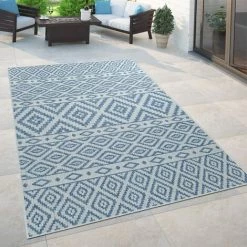 Paco Home Tapis D'intérieur Et D'extérieur, Pour Balcons Et Terrasses Au Design Skandi, En Bleu 60x100 Cm