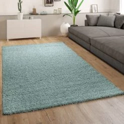 Paco Home Tapis Poils Longs Salon Turquoise Bleu Moelleux Doux Shaggy Résistant 70x250 Cm