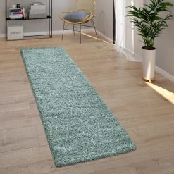 Paco Home Tapis Poils Longs Salon Turquoise Bleu Moelleux Doux Shaggy Résistant 70x250 Cm -Tapis et paillasson Soldes 50623677 4