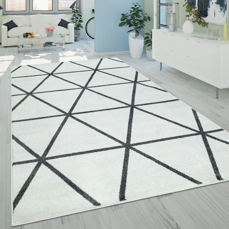 Paco Home Tapis De Salon, Poils Ras Style Scandinave Et Motif Losanges, Blanc 60x100 Cm 1 Paco Home Tapis De Salon, Poils Ras Style Scandinave Et Motif Losanges, Blanc 60x100 Cm