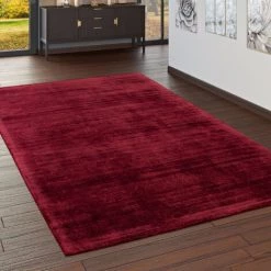 Paco Home Tapis De Salon, Poils Ras Travail Artisanal Viscose, Rouge Uni 80x150 Cm