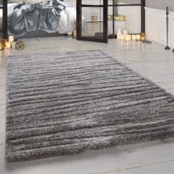 Paco Home Tapis Poils Longs, Shaggy De Créateur Pour Salon Avec Design Chiné, Gris 60x100 Cm