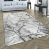 Paco Home Tapis De Salon Gris Argent 3-D-Motif Argent Marbre Lignes Design Poil Ras Robuste 80x150 Cm