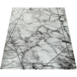 Paco Home Tapis De Salon Gris Argent 3-D-Motif Argent Marbre Lignes Design Poil Ras Robuste 80x150 Cm -Tapis et paillasson Soldes 50623747 5