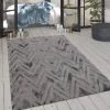 Paco Home Tapis De Salon, Poils Ras Avec Motif Zigzag Et Effet Brillant Gris 80x150 Cm