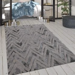 Paco Home Tapis De Salon, Poils Ras Avec Motif Zigzag Et Effet Brillant Gris 80x150 Cm