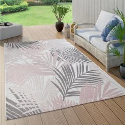Paco Home Tapis Intérieur & Extérieur, Pour Balcon Et Terrasse, Avec Motif Palmiers, Rose 80x150 Cm