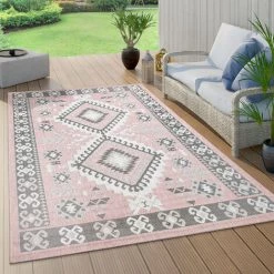 Paco Home Tapis Intérieur & Extérieur, Pour Balcon Et Terrasse, Avec Design Oriental, Rose 80x150 Cm